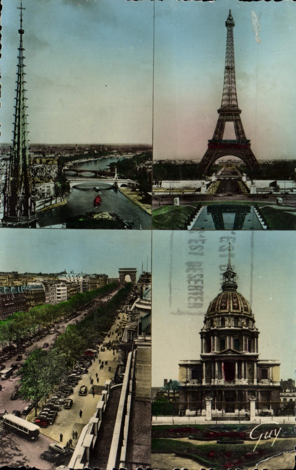 Paris et ses merveilles — 4176. La Seine en amont de Notre-Dame, la tour Eiffel, l'avenue des Champs-Élysées et le dôme des Invalides — Édit. d'Art « GUY »
