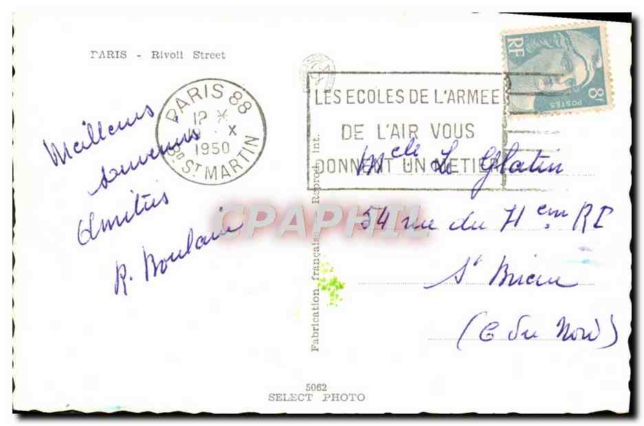 CPM Paris Rivoli street — Rückseite