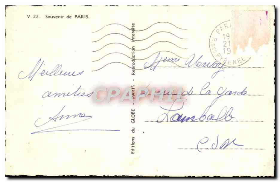 Paris — Lieux emblématiques — Éditions du GLOBE, n° V.22 — Verso