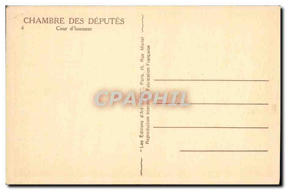 CPA Chambre des Deputes Cour d'honneur Paris — Rückseite