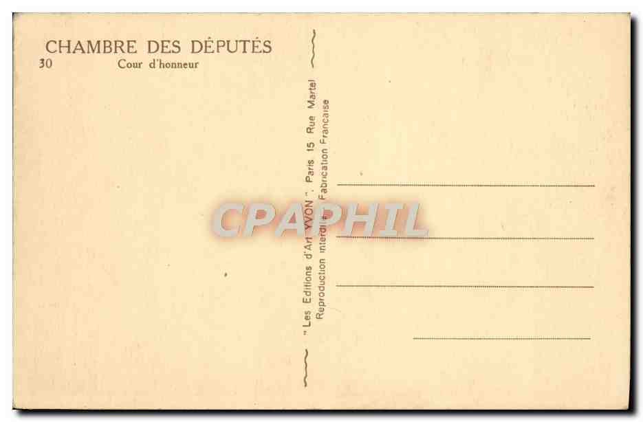 CPA Chambre des Deputes Cour d'honneur Paris — Verso