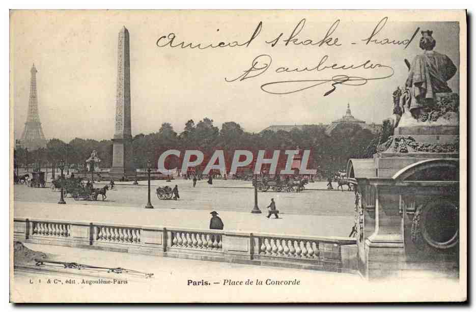 CPA Paris Place de la Concorde Tour Eiffel Obelisque