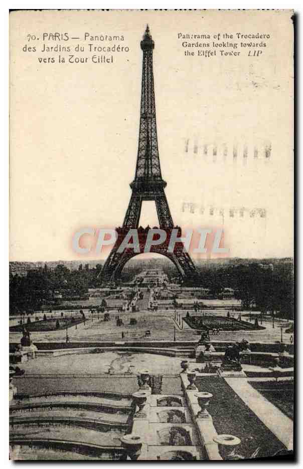 Paris — Panorama des Jardins du Trocadéro vers la Tour Eiffel — Les Éditions Artistiques