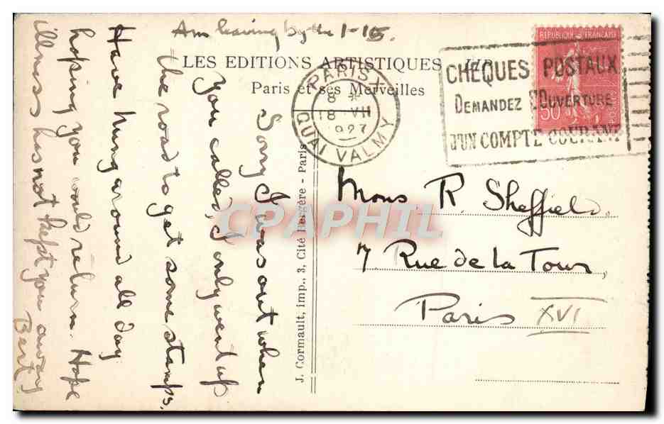 Paris — Panorama des Jardins du Trocadéro vers la Tour Eiffel — Les Éditions Artistiques — Rückseite
