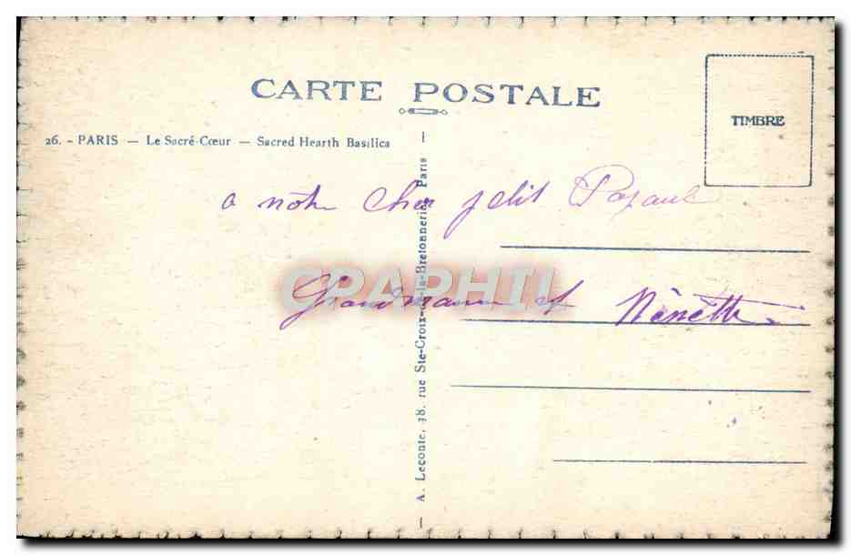 CPA Paris Le Sacre Coeur  — Rückseite