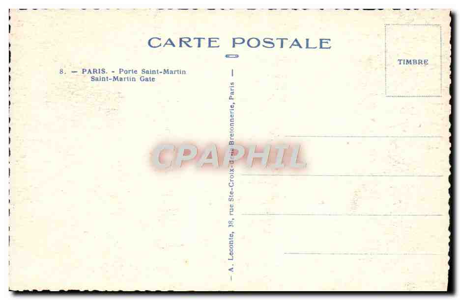 CPA Paris Porte Saint Martin  — Verso