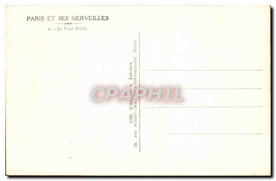 Paris et ses merveilles — La Tour Eiffel — Éditeur A. Leconne, Paris — Rückseite