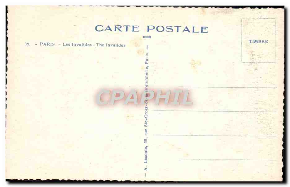 CPA Paris Les Invalides — Verso