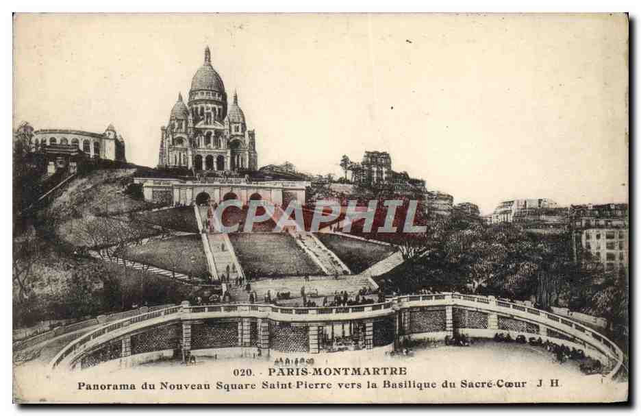 Paris-Montmartre — Panorama du Nouveau Square Saint-Pierre vers la Basilique du Sacré-Cœur — J. H. éditeur