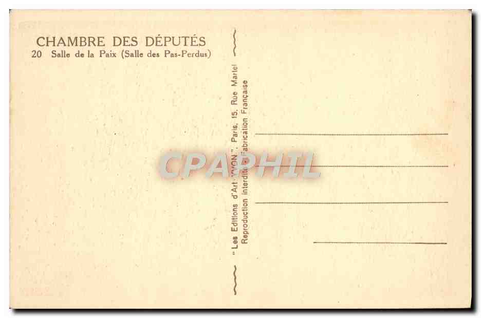 CPA Paris Chambre des Deputes Salle de la Paix Salle des Pas Perdus — Rückseite