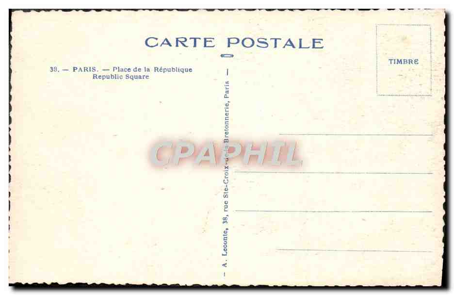 CPA Paris Place de la Republique  — Rückseite