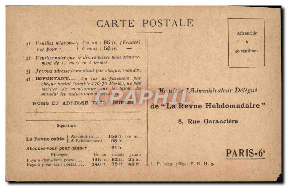 Hôtel de Sourdéac, 8 rue Garancière — Hotel construido en 1646, propiedad de los Petits-Fils de Plon, alberga la Librairie Plon y la Revue Hebdomadaire — editor desconocido, número de serie no visible — Reverso