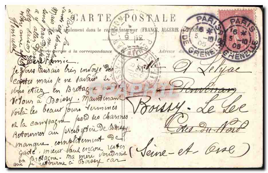 CPA Paris Rue de la Barre Montmartre  — Rückseite