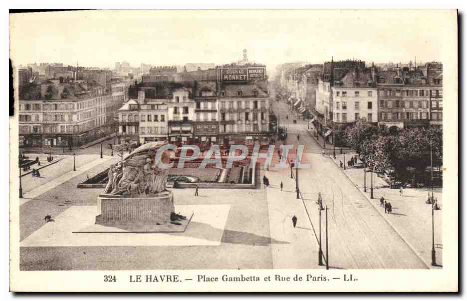 CPA Le Havre Place Gambetta et Rue des Paris Chocolat monnet