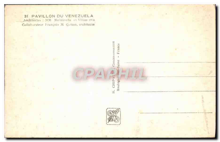 CPA Exposition Internationale Paris 1937 Pavillon du Venezuela — Rückseite