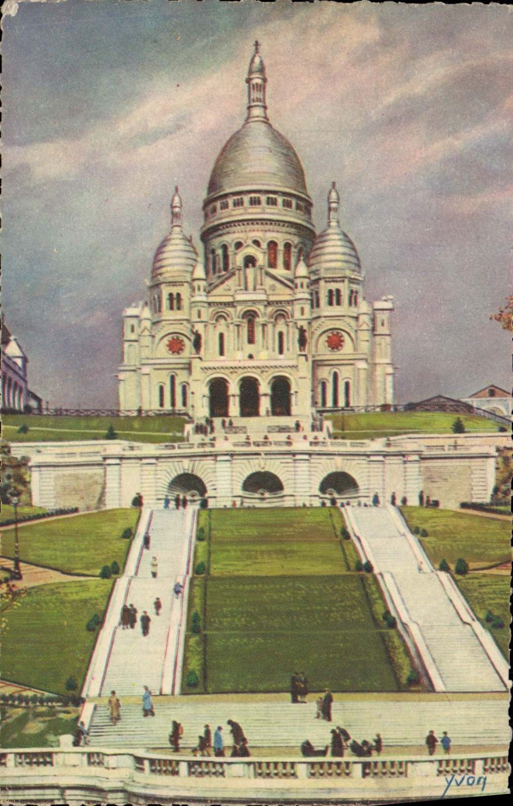 CPA Paris en Flanant La Basilique du Sacre Couer et l'escalier monumental 