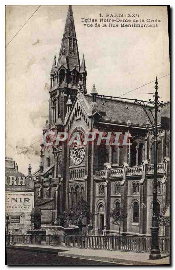 CPA Paris Eglise Notre Dame de la Croix vue de la Rue de Menilmontant