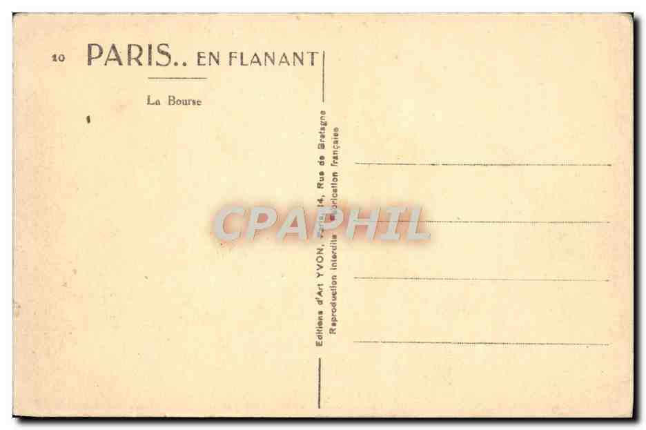 CPA Paris En Flanant La Bourse  — Verso
