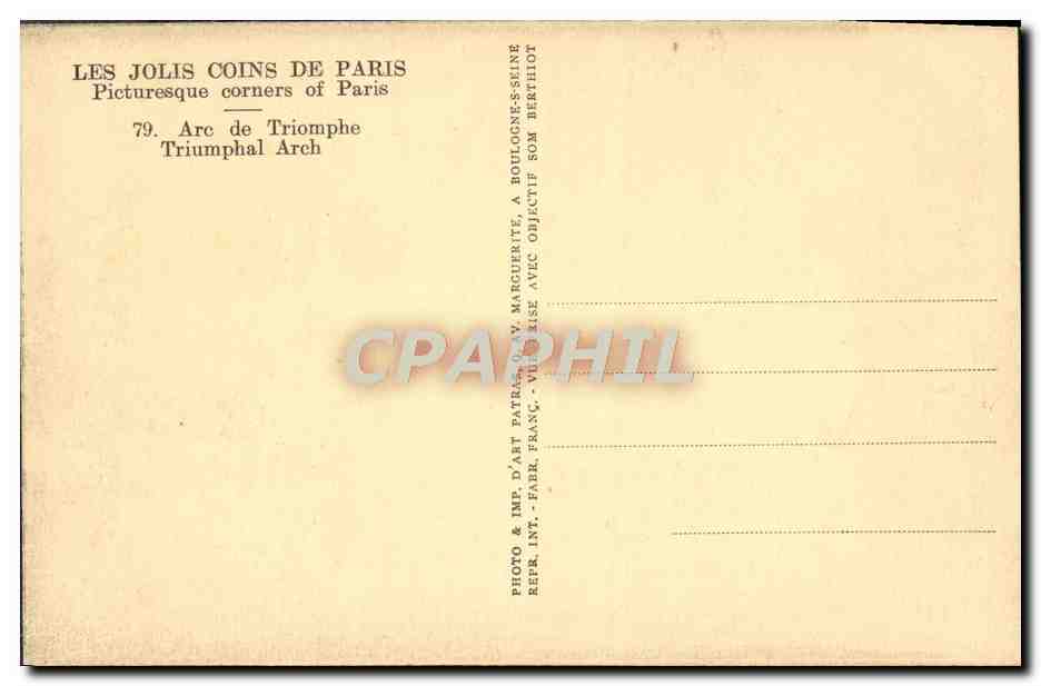 CPA Les Jolis Coins de Paris Arc de Triomphe Automobile — Rückseite