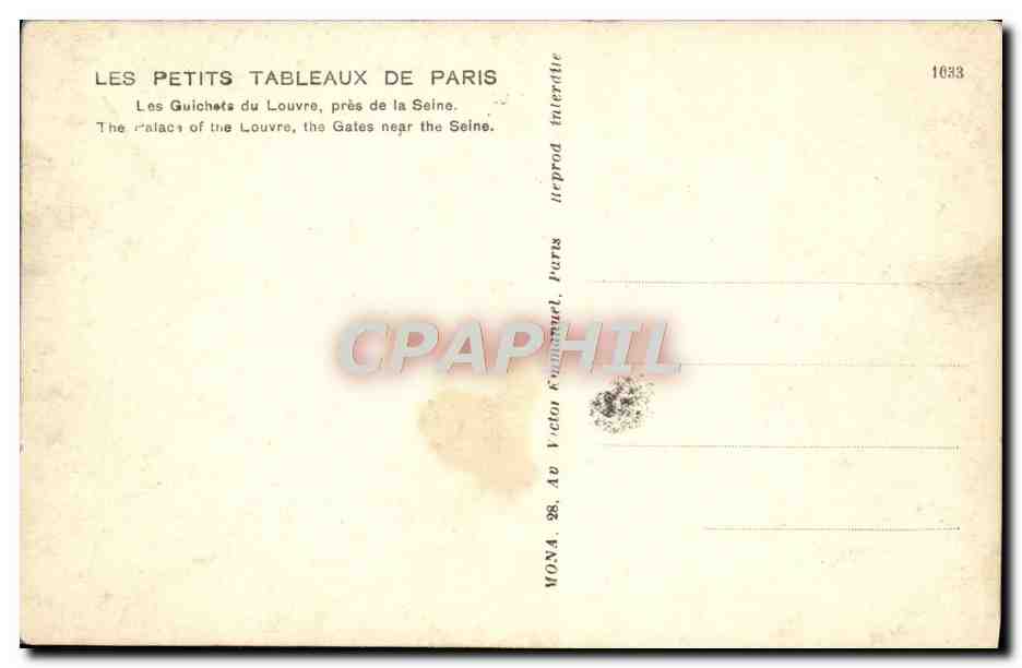 CPA Paris Les guichets du Louvre pres de la Seine  — Rückseite