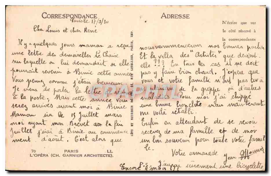 CPA Paris L'Opera  — Rückseite