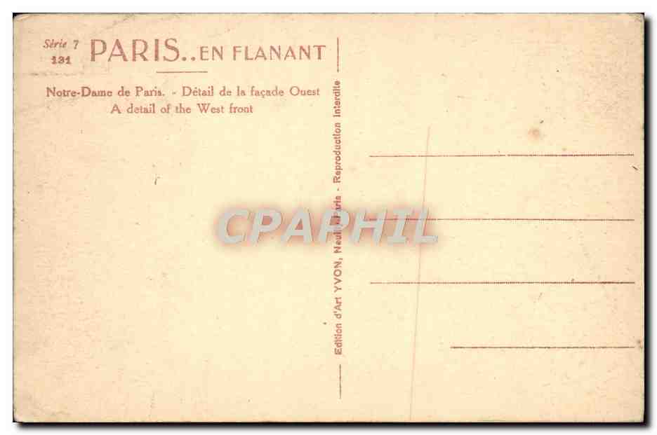 CPA Paris En Flanant Notre Dame de Paris Detail de la Facade Ouest Gargouille — Verso