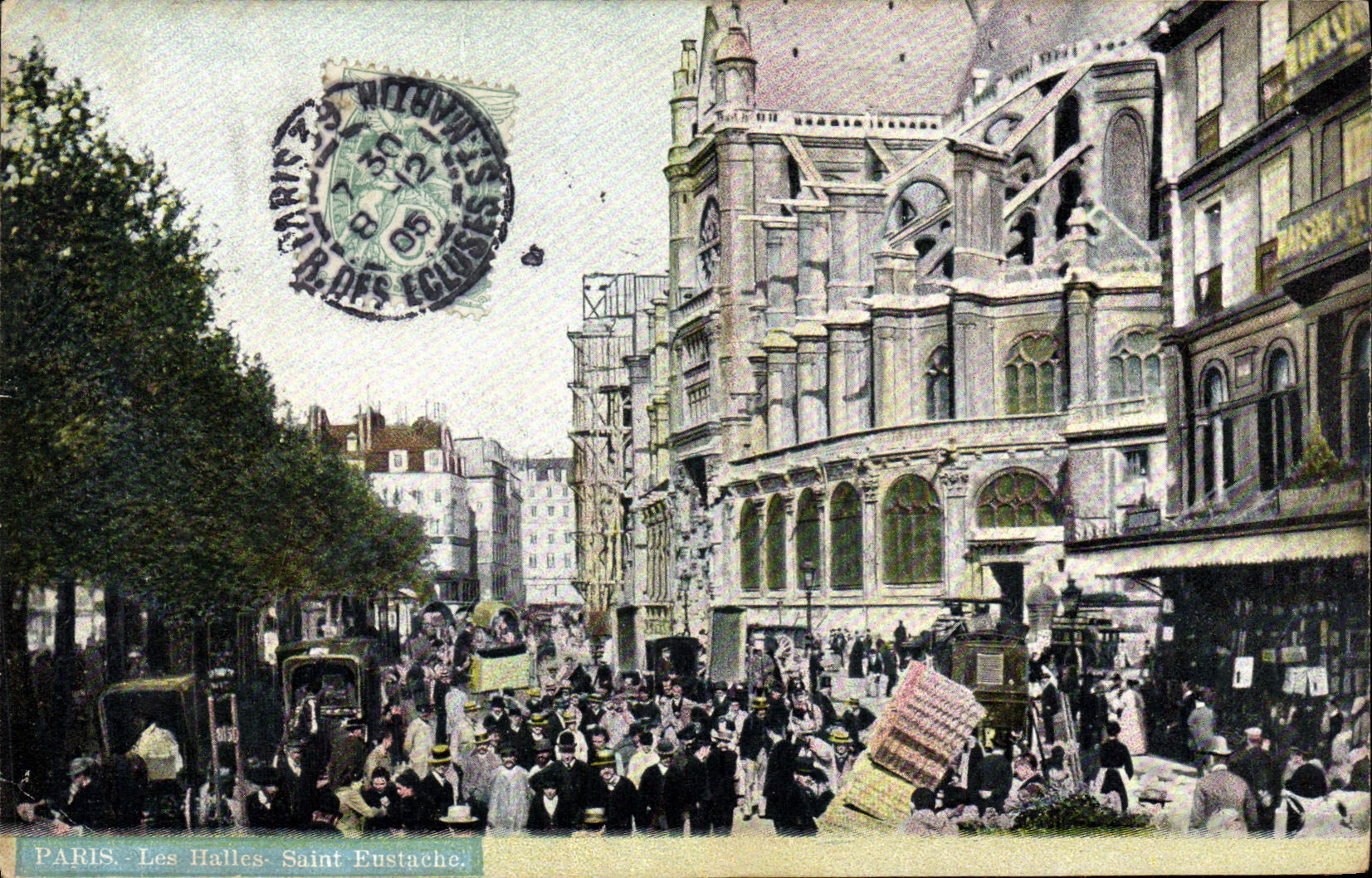 PARIS. Les Halles - Saint Eustache — vue animée avec marché et éditeur S. éditeur 1023 - Anverso