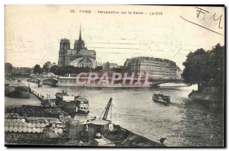 CPA Paris Perspective sur la Seine La Cite Notre Dame