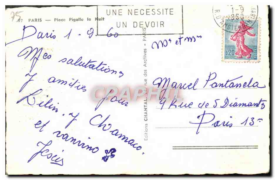 Place Pigalle — Théâtre Cabaret Folies Pigall — éditeur Chantal — Verso