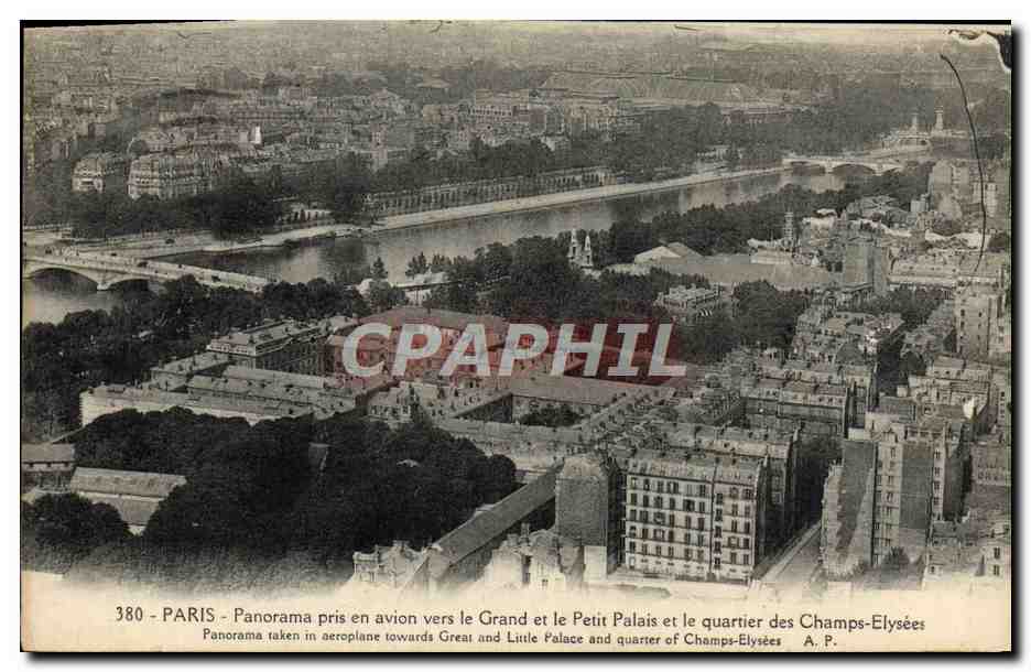 CPA Paris Panorama Pris En Avion Vers Le Grand et le petit palais et le quartier des champs Elysees