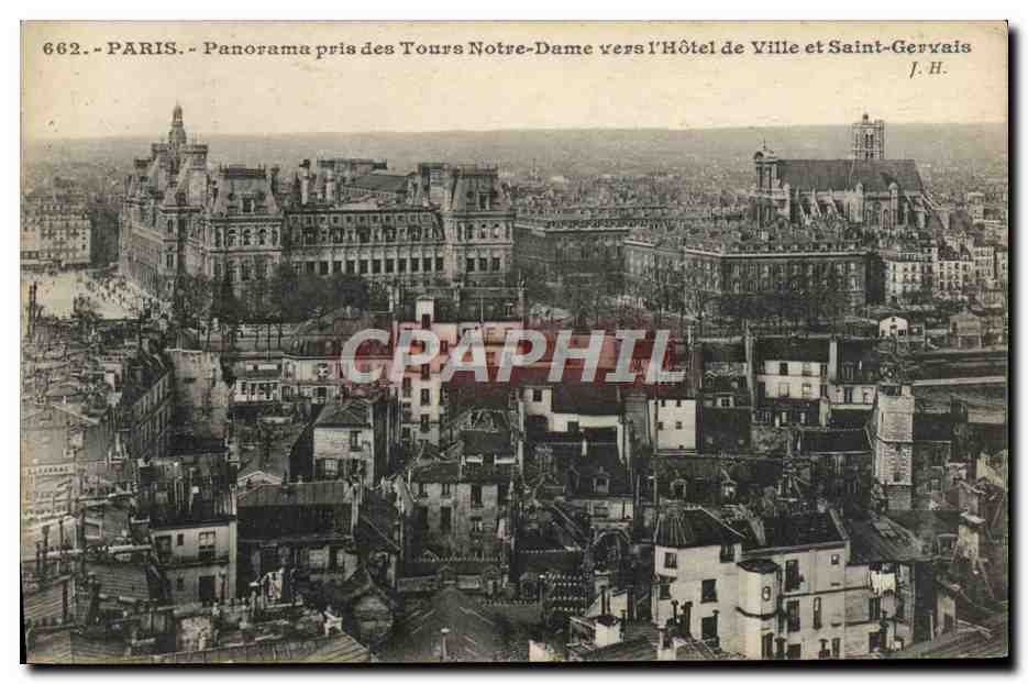 CPA Paris Panorama Pris Des Tours Notre Dame vers l'hotel de ville et Saint Gervais 