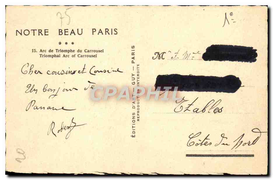 CPA Paris L'Arc De Triomphe Du Carrousel — Rückseite