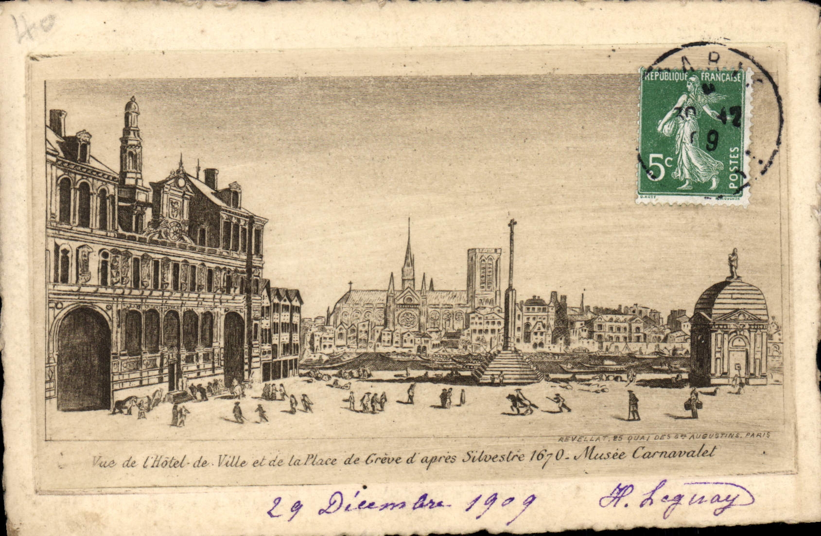 CPA Paris Vue De I'Hotel De Ville Et De La Place De Greve 1670 Musee Carnavalet 