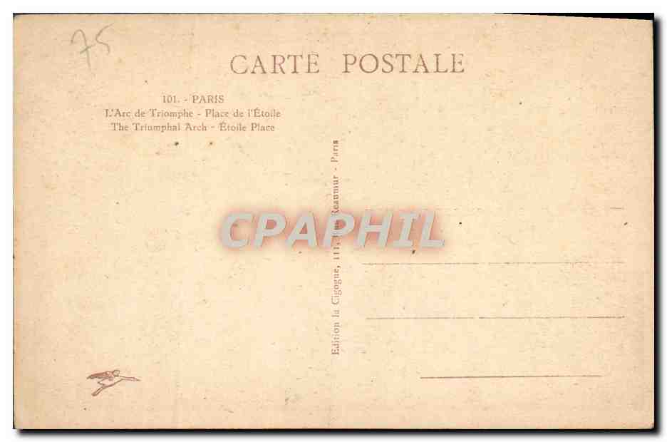 CPA Paris L'Arc De Triomphe Place De I'Etoile — Rückseite