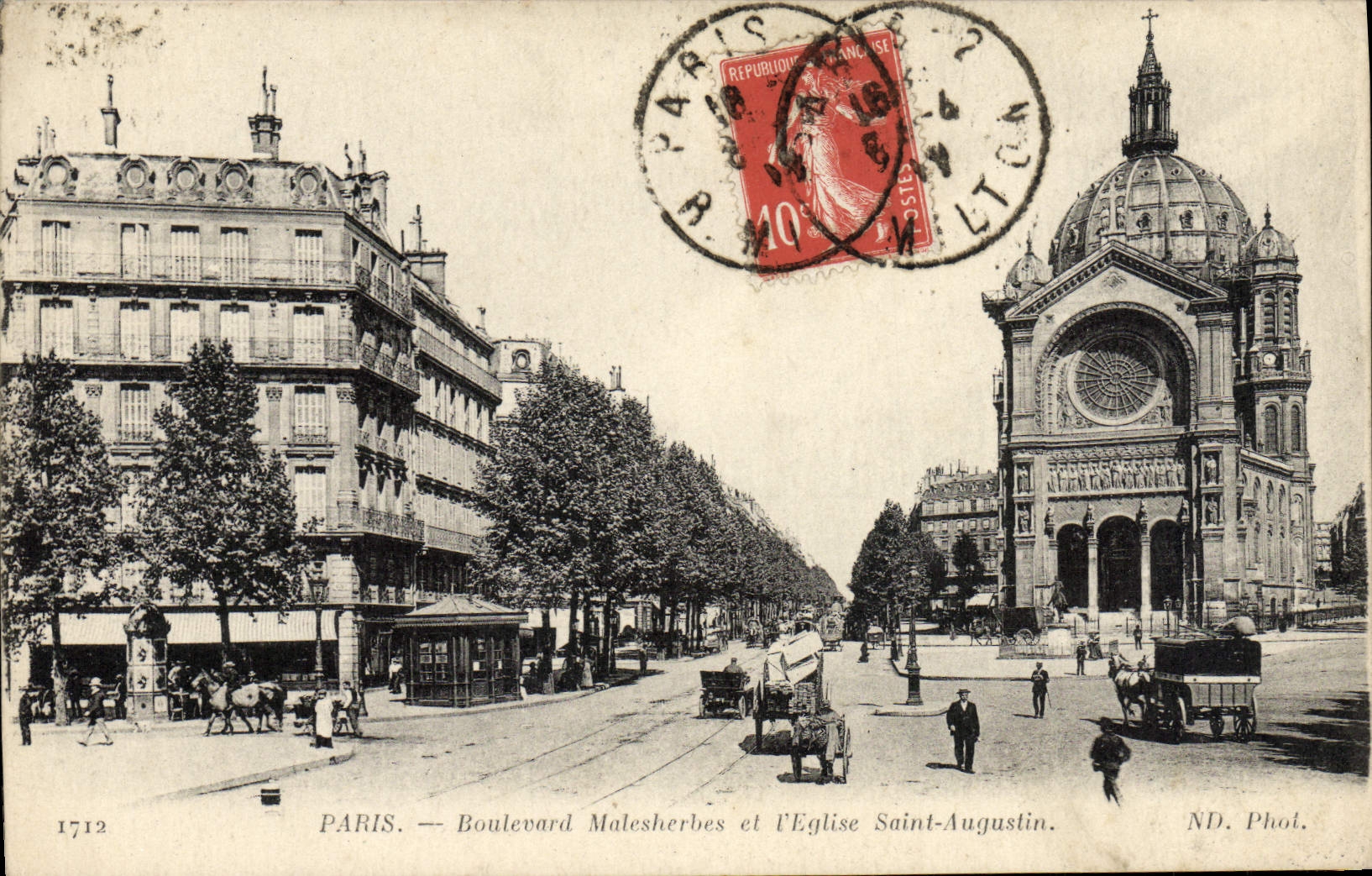 CPA Paris Boulevard Malesherbes et l'eglise Saint Augustin