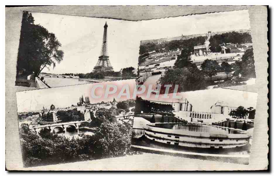 Paris — Vue composite de la Tour Eiffel, du Carrousel, de l'Arc de Triomphe et du Palais de Chaillot — AC. 27. PARIS