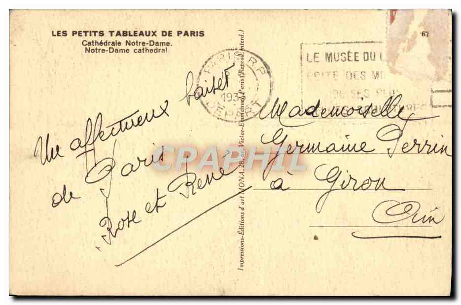 CPA Paris Cathedrale Notre Dame — Verso