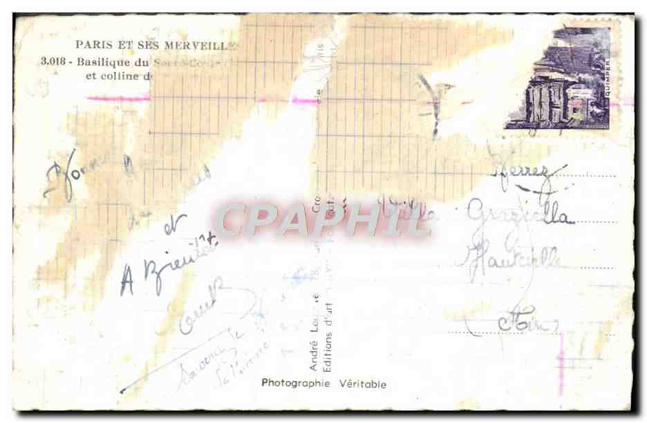 Tarjeta postal moderna París Y Sus Maravillas Basílica Del Sagrado Corazón — Reverso