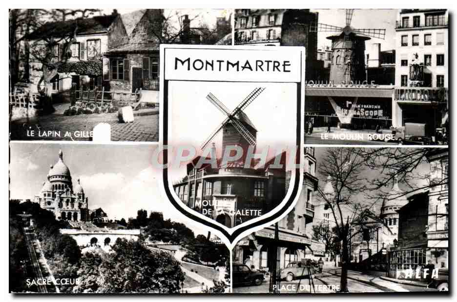 CPM Paris Montmartre Le Lapin Agile Moulin Rouge Sacre Coeur Place du Tertre 