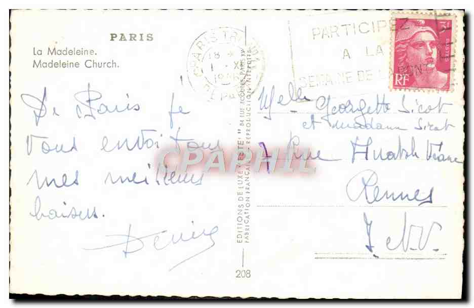 CPM Paris La Madeleine  — Rückseite