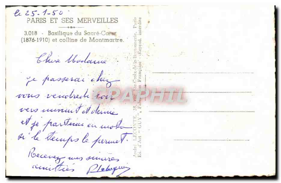 CPM Paris Et Ses Merveilles Basilique Du Sacre Coeur Montmartre — Rückseite