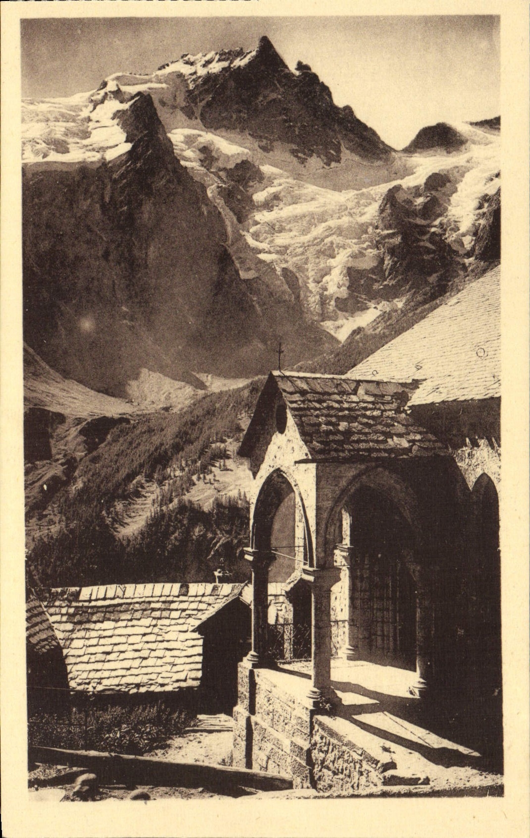Dauphiné - Lautaret, seine Umgebung — die Meige (3937 m.), Ansicht der Kapelle der Terrasses — Mollaret - Grenoble