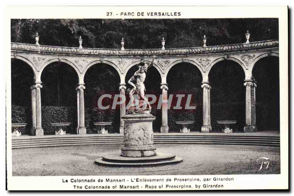 Schlosspark Versailles — Die Mansart-Säulenreihe, Die Entführung der Proserpine von Girardon — Verlag: Lecoate, Paris