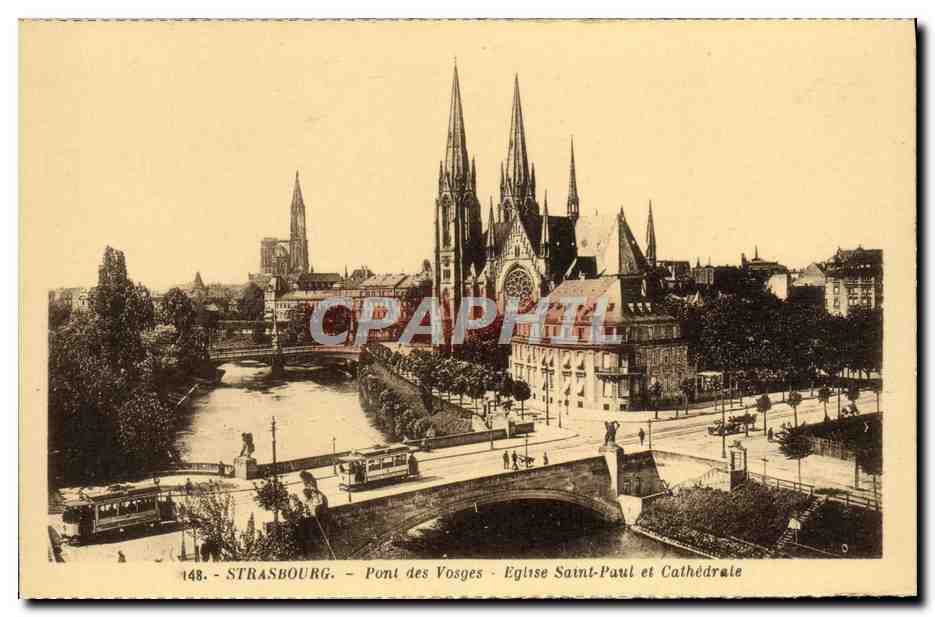 Strasbourg - Pont des Vosges - Église Saint-Paul et Cathédrale