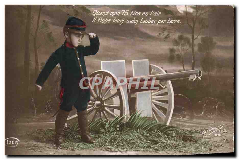 CPA Fantaisie Enfant Militaria Canon 
