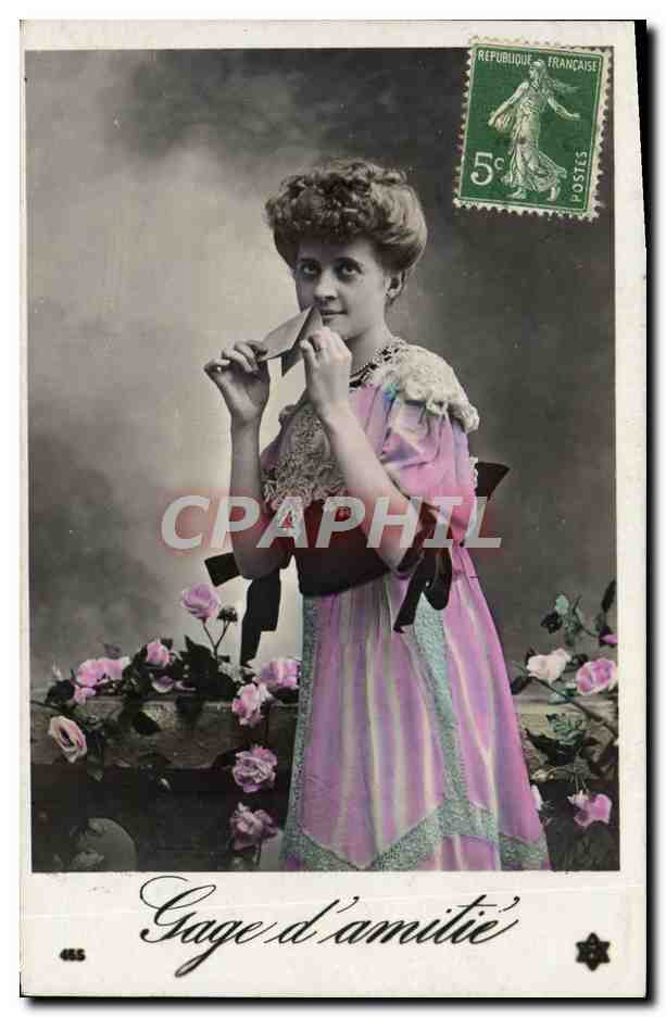 Jeune femme en robe rose — Gage d'amitié — éditeur inconnu, n° 485