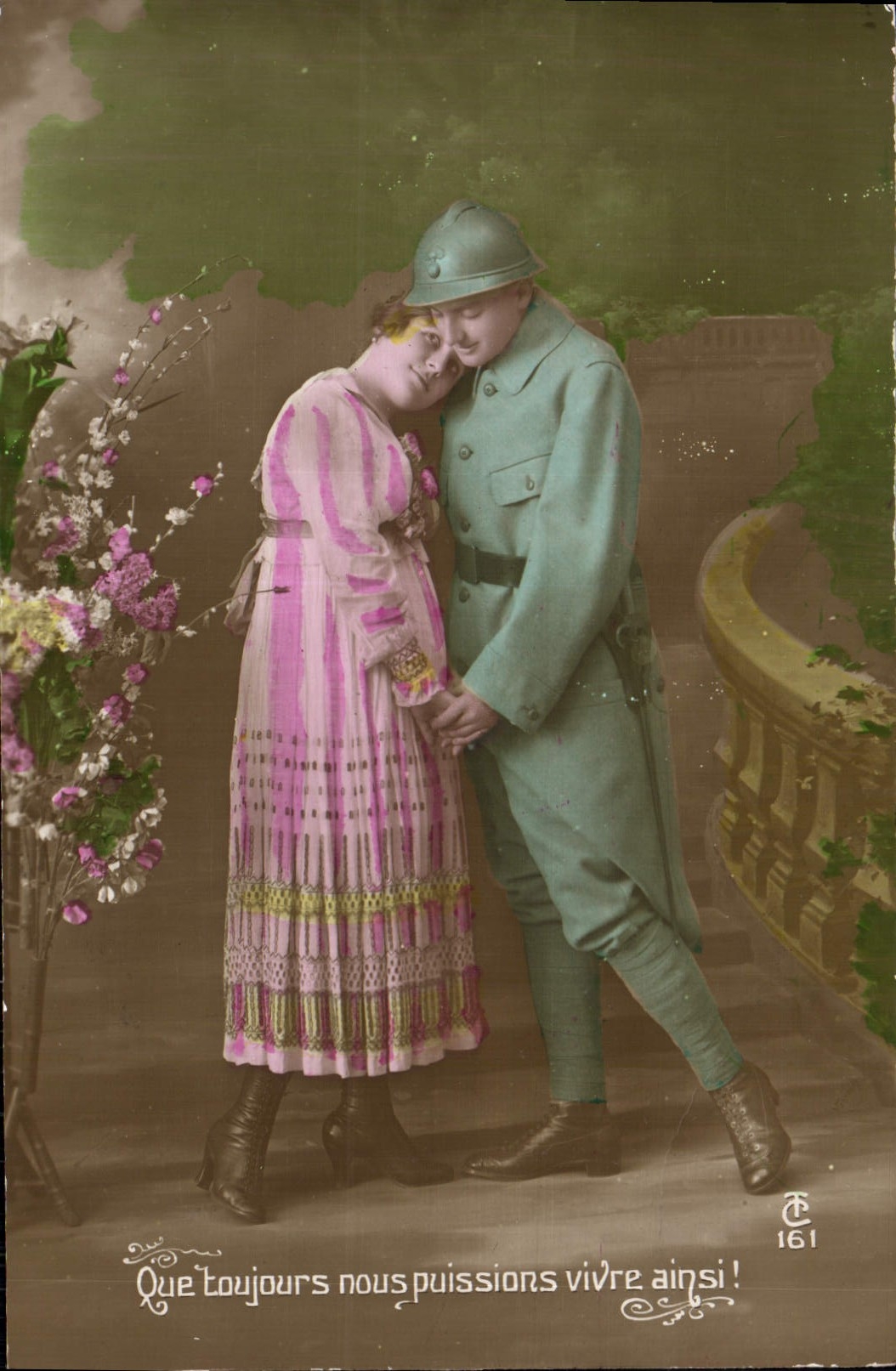 Soldat et femme — scène affectueuse — éditeur TC n°161