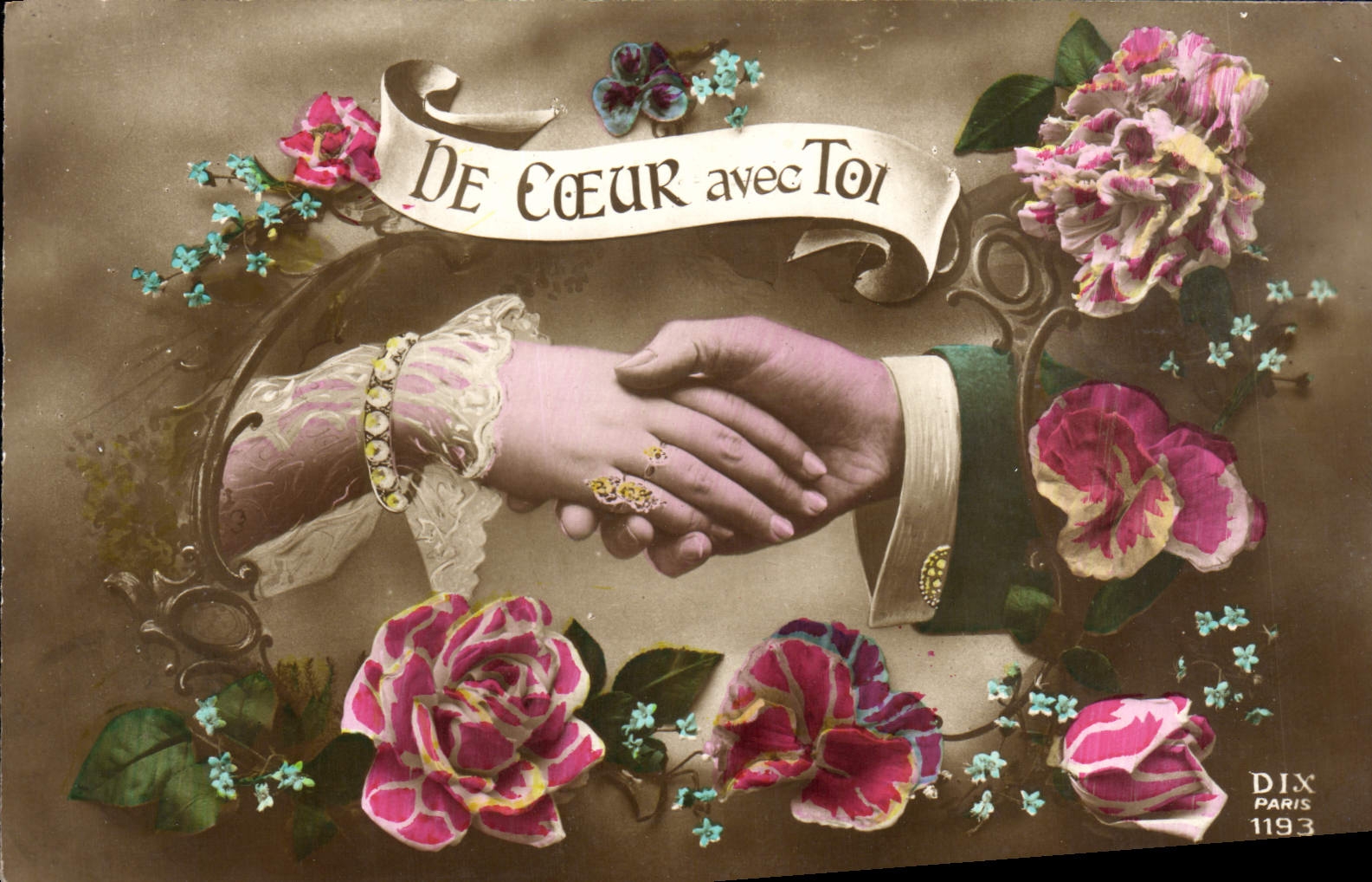 CPA Fantaisie Fleurs mains