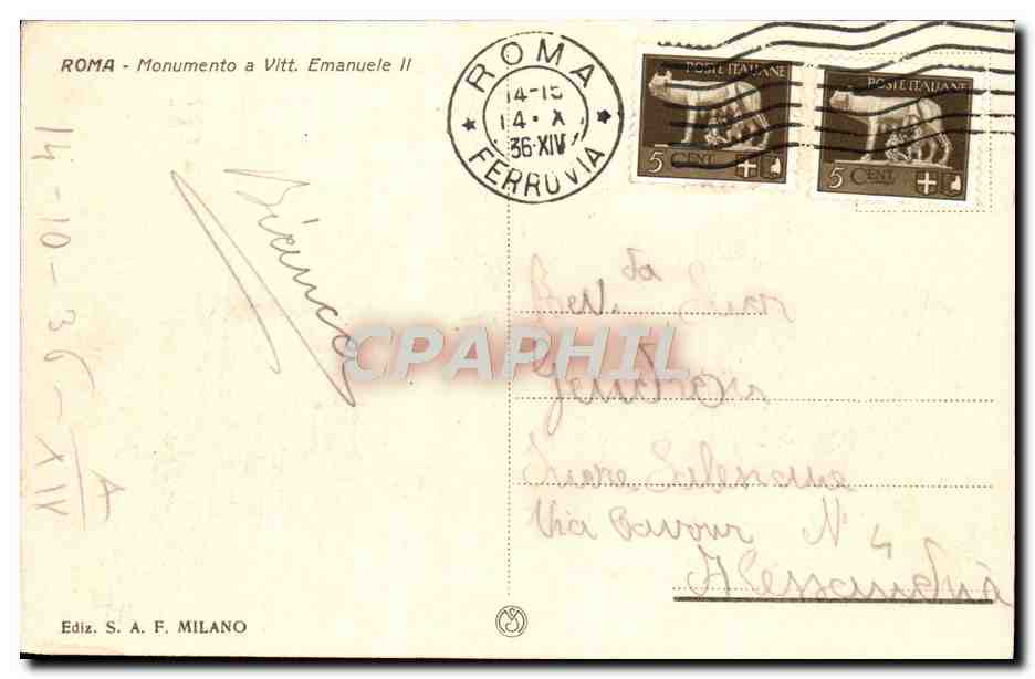 CPA Roma Monumento a Vitt Emanuele ll  — Verso