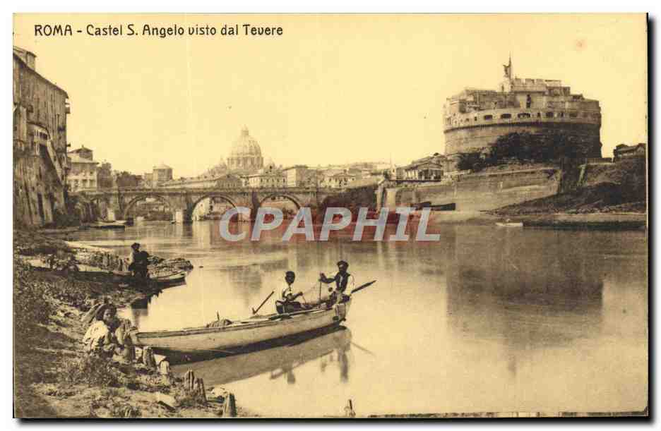 CPA Roma Castel S Angelo Visto dal Tevere Bateau Peche Pecheur